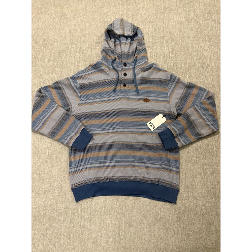 NEW Billabong Rancho Pullover Hoodie Mens Medium Blue Aztec Western Button Neck